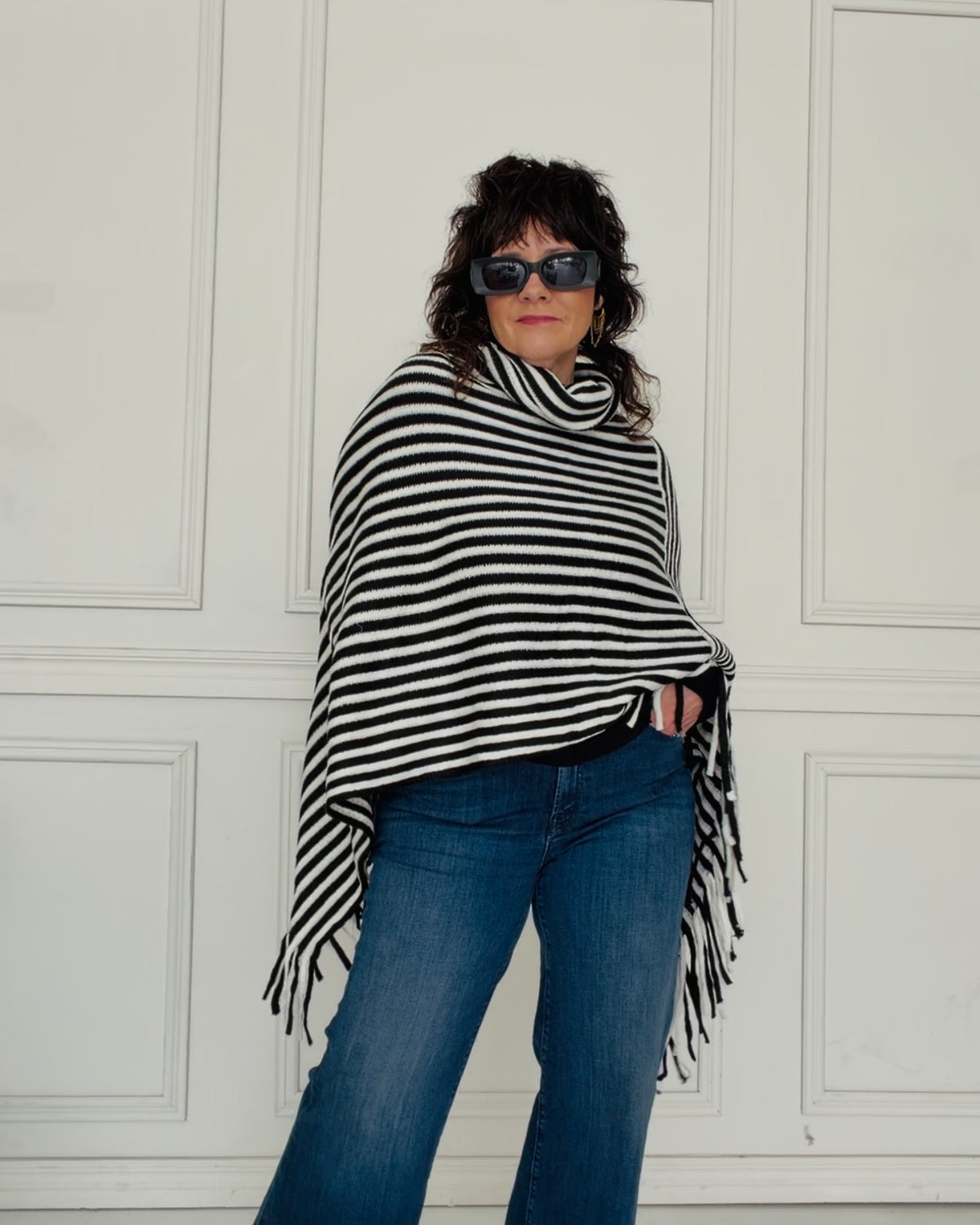 Walk The Line Stripe Poncho