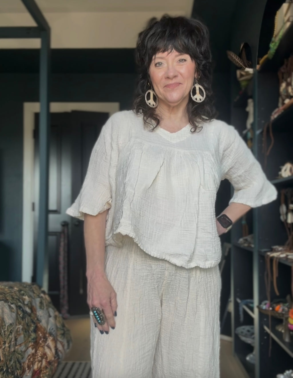 Cotton V neck bell sleeve top