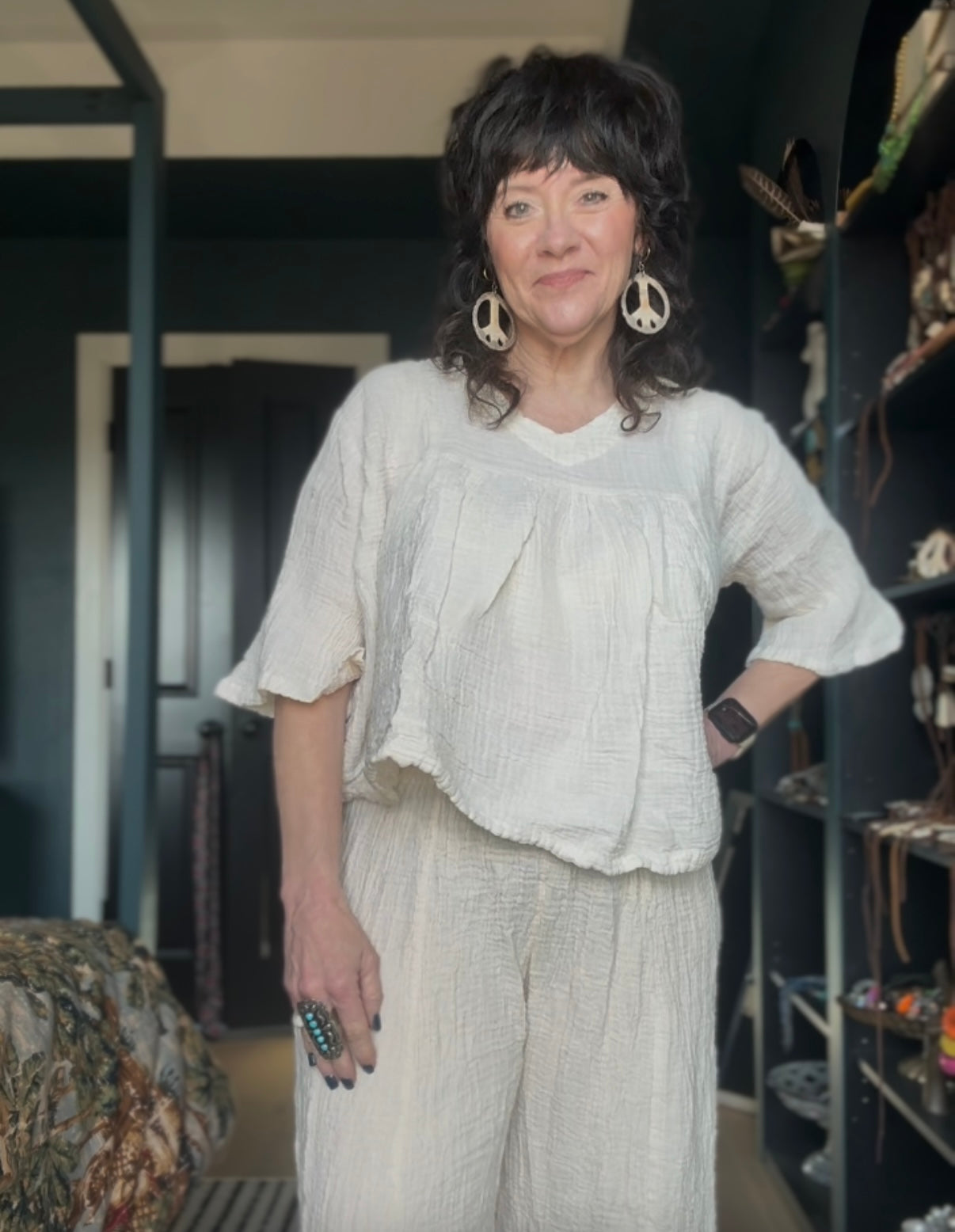 Cotton V neck bell sleeve top