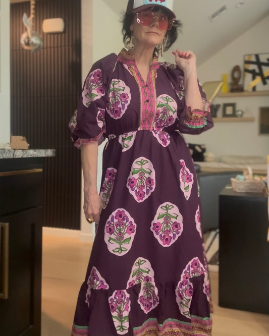 Plum Garden Midi Dress