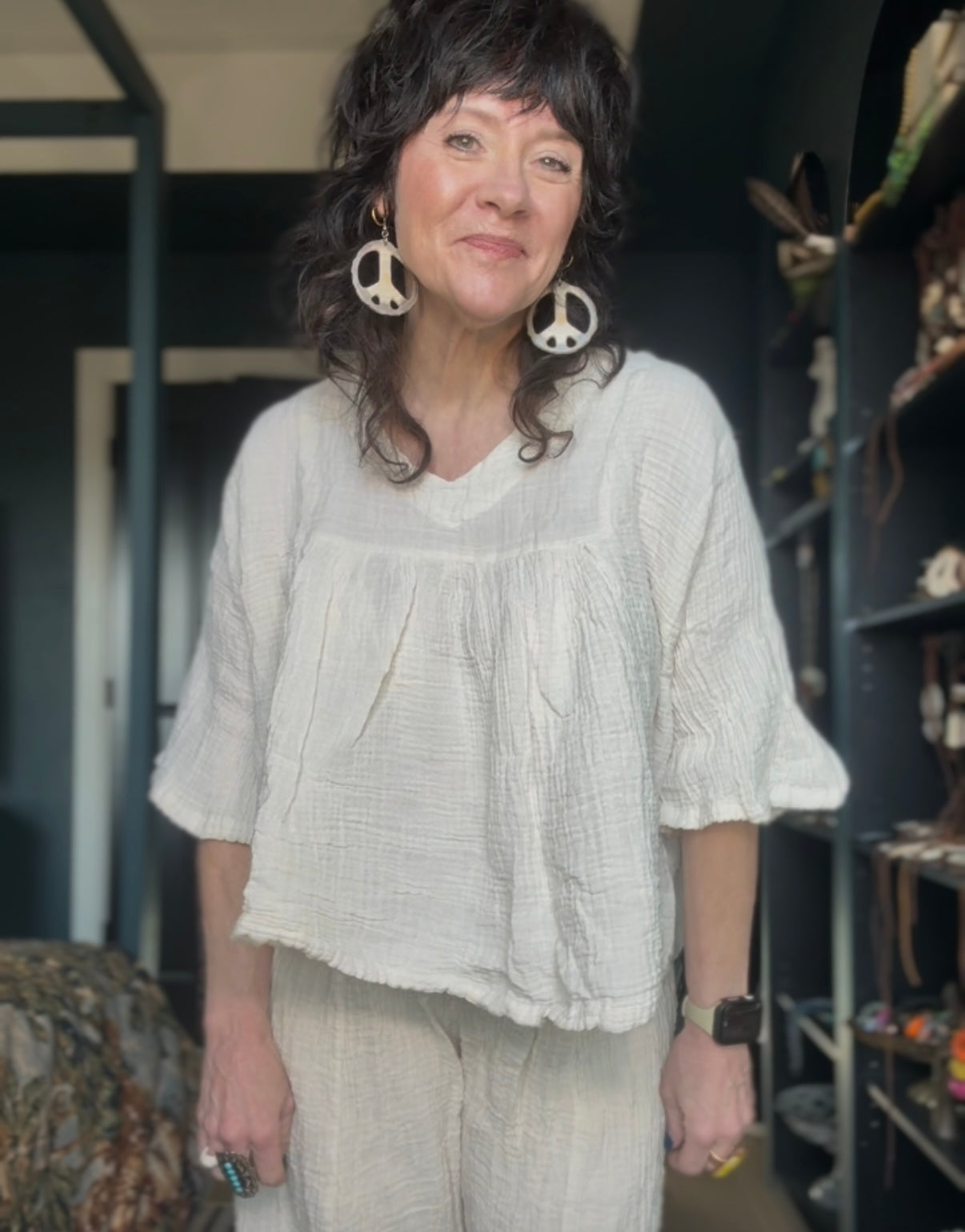 Cotton V neck bell sleeve top